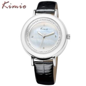 Ladies Black Kimio Wristwatch Leather Fashion 30mm Waterproof