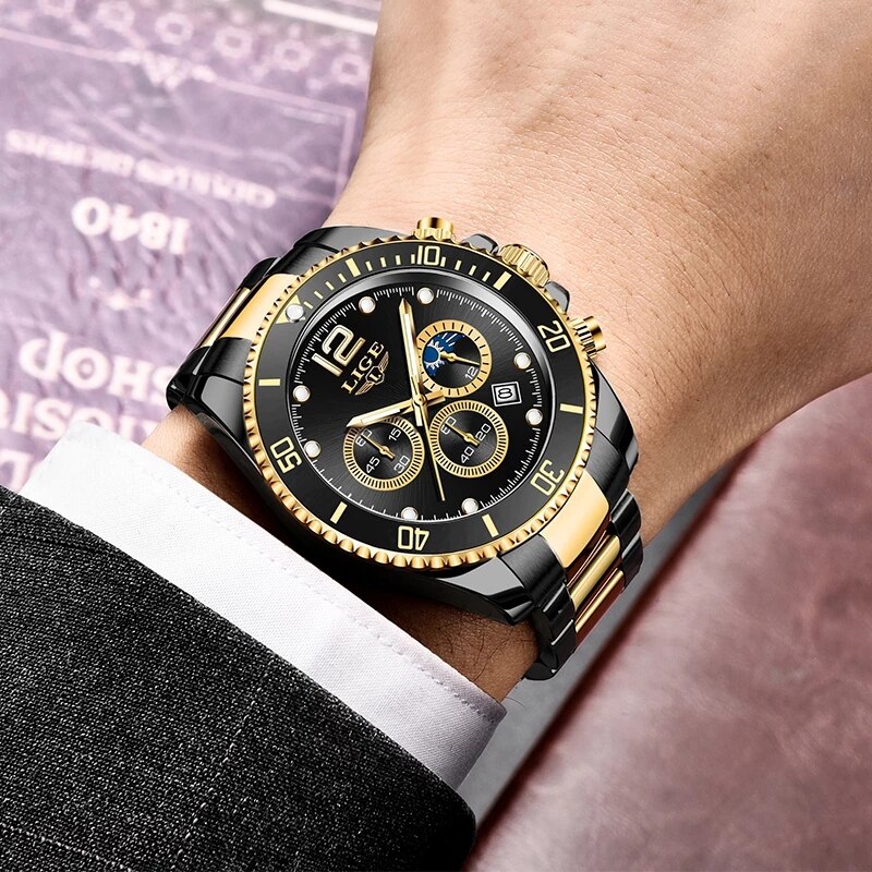 LIGE 2021 New Fashion Men Watch Top Brand Luxury All Steel Waterproof Watch - Image 4