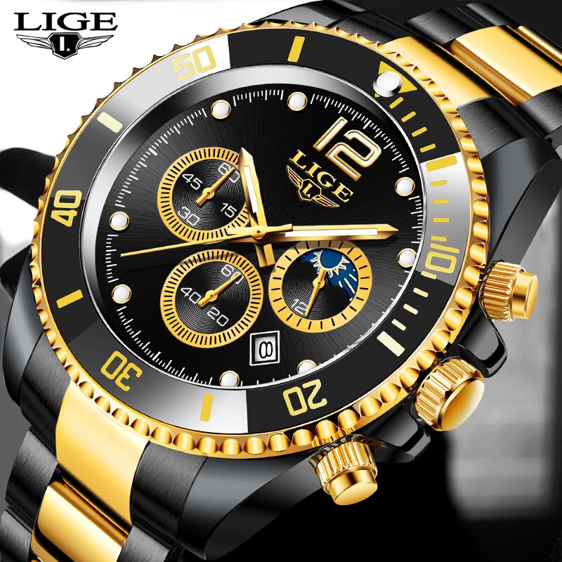 LIGE 2021 New Fashion Men Watch Top Brand Luxury All Steel Waterproof Watch