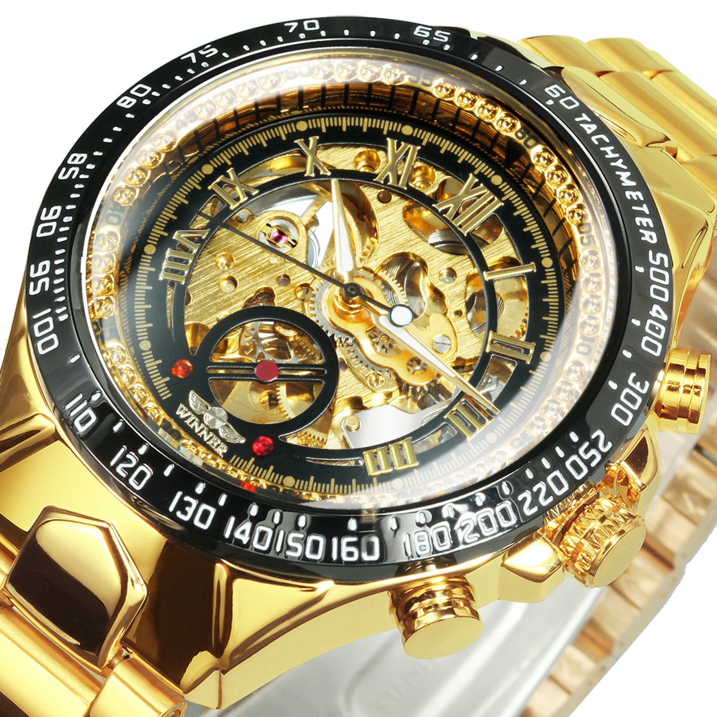 WINNER Official Men Mechanical Wristwatches Skeleton Watch Golden Mens Watches
